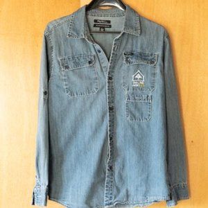 LRG Wovens 100% Cotton Light Blue Long Sleeves Denim Shirt boys L